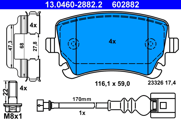Brake Pad Set, disc brake - 13.0460-2882.2 ATE