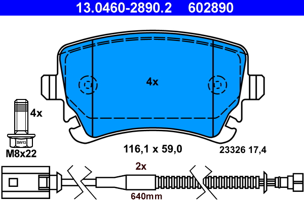 Brake Pad Set, disc brake - 13.0460-2890.2 ATE