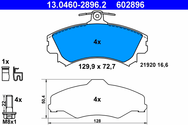 Kit pastiglie freno, Freno a disco - 13.0460-2896.2 ATE