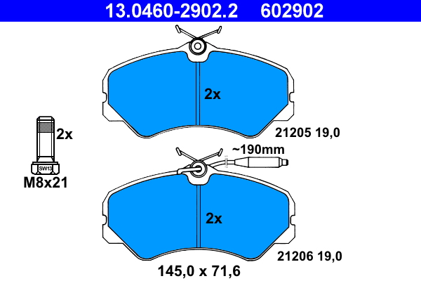 Brake Pad Set, disc brake - 13.0460-2902.2 ATE
