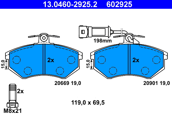 Kit pastiglie freno, Freno a disco - 13.0460-2925.2 ATE