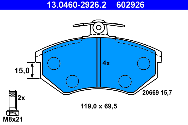 Brake Pad Set, disc brake - 13.0460-2926.2 ATE