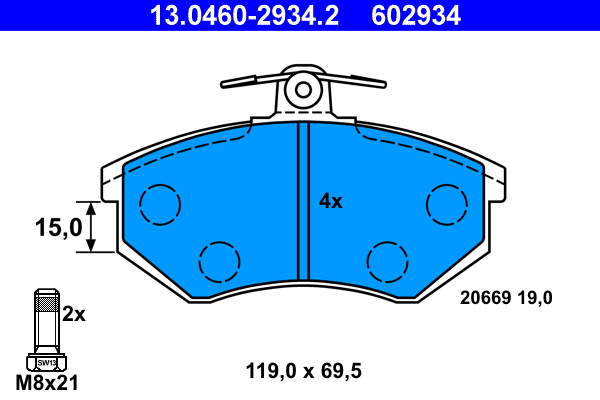 Kit pastiglie freno, Freno a disco - 13.0460-2934.2 ATE