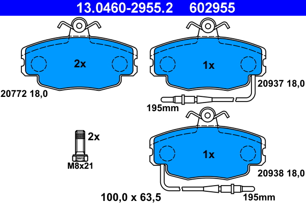 Kit pastiglie freno, Freno a disco - 13.0460-2955.2 ATE