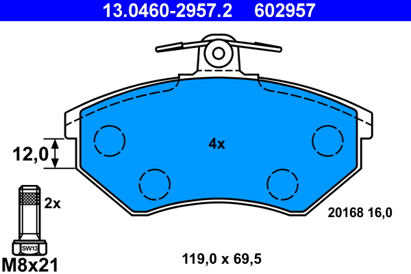 Brake Pad Set, disc brake - 13.0460-2957.2 ATE