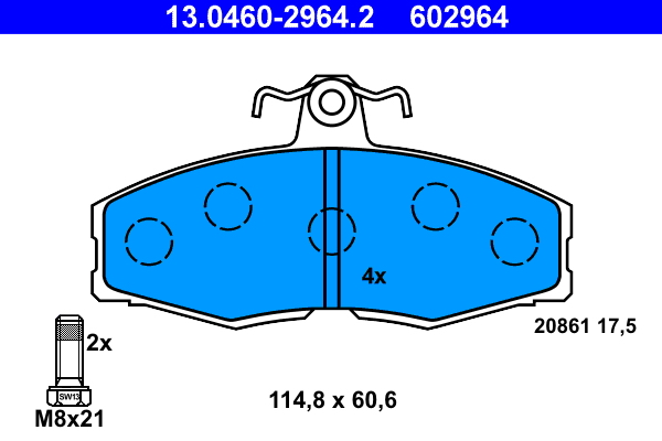 Brake Pad Set, disc brake - 13.0460-2964.2 ATE