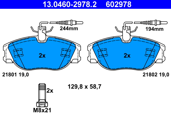 Brake Pad Set, disc brake - 13.0460-2978.2 ATE
