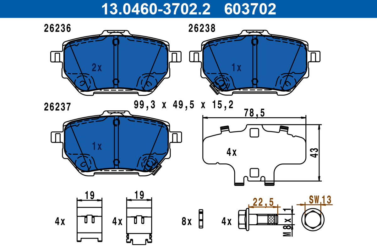 Kit pastiglie freno, Freno a disco - 13.0460-3702.2 ATE