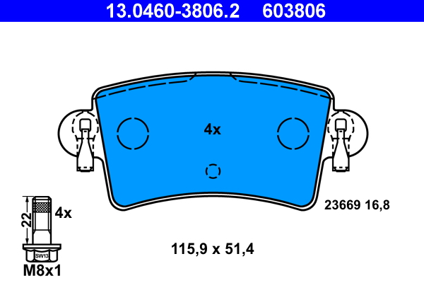 Brake Pad Set, disc brake - 13.0460-3806.2 ATE