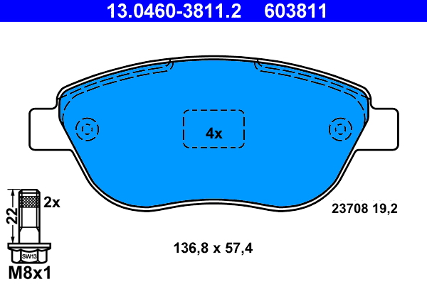 Kit pastiglie freno, Freno a disco - 13.0460-3811.2 ATE