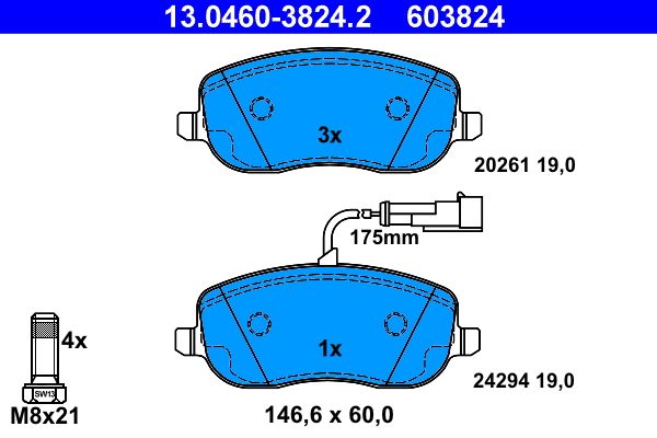 Brake Pad Set, disc brake - 13.0460-3824.2 ATE
