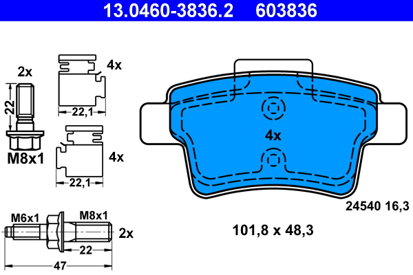 Kit pastiglie freno, Freno a disco - 13.0460-3836.2 ATE