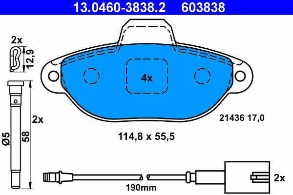 Brake Pad Set, disc brake - 13.0460-3838.2 ATE