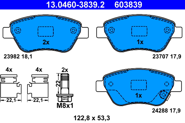 Brake Pad Set, disc brake - 13.0460-3839.2 ATE