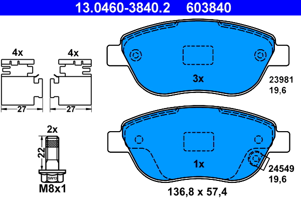 Brake Pad Set, disc brake - 13.0460-3840.2 ATE