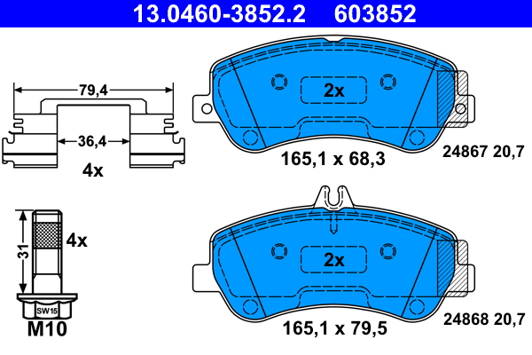 Kit pastiglie freno, Freno a disco - 13.0460-3852.2 ATE