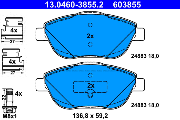 Kit pastiglie freno, Freno a disco - 13.0460-3855.2 ATE