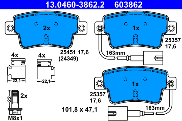 Brake Pad Set, disc brake - 13.0460-3862.2 ATE