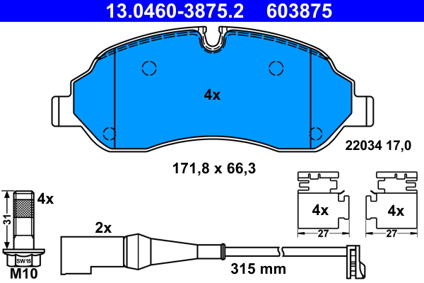Brake Pad Set, disc brake - 13.0460-3875.2 ATE