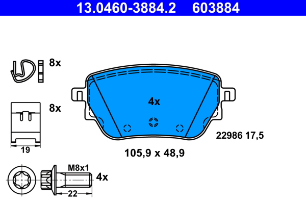 Brake Pad Set, disc brake - 13.0460-3884.2 ATE