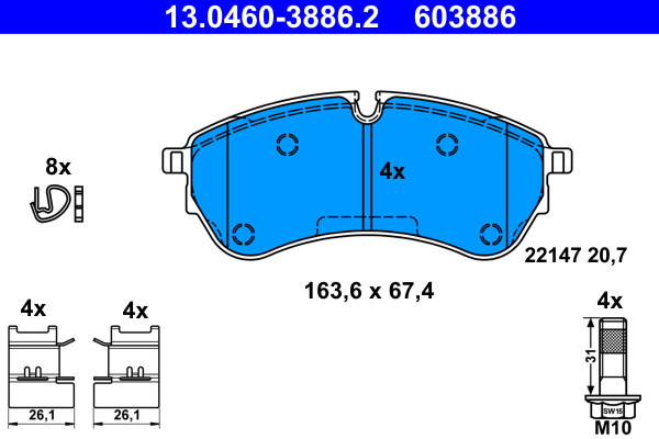 Kit pastiglie freno, Freno a disco - 13.0460-3886.2 ATE