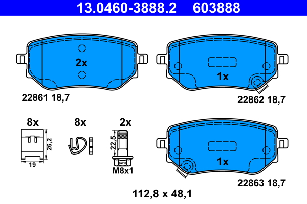 Brake Pad Set, disc brake - 13.0460-3888.2 ATE