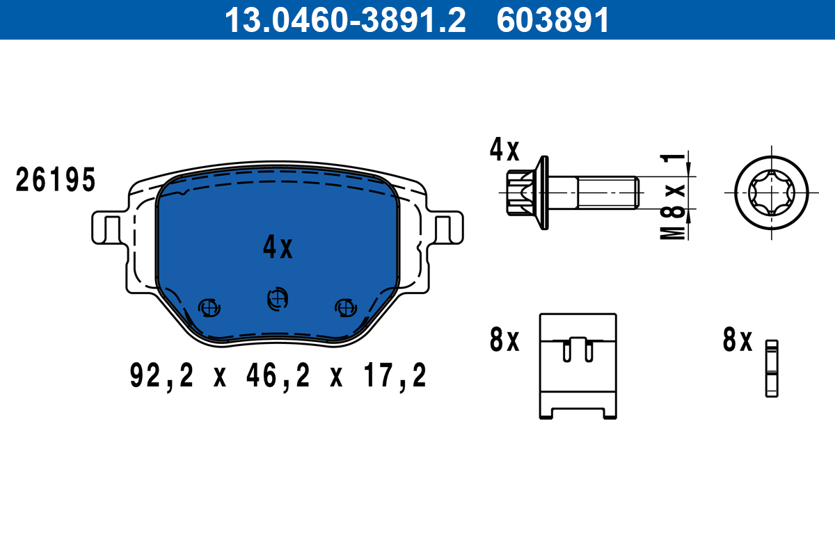 Kit pastiglie freno, Freno a disco - 13.0460-3891.2 ATE