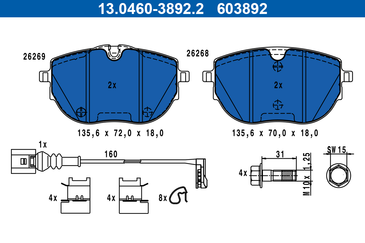 Brake Pad Set, disc brake - 13.0460-3892.2 ATE
