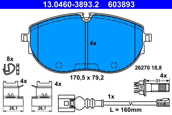 Brake Pad Set, disc brake - 13.0460-3893.2 ATE