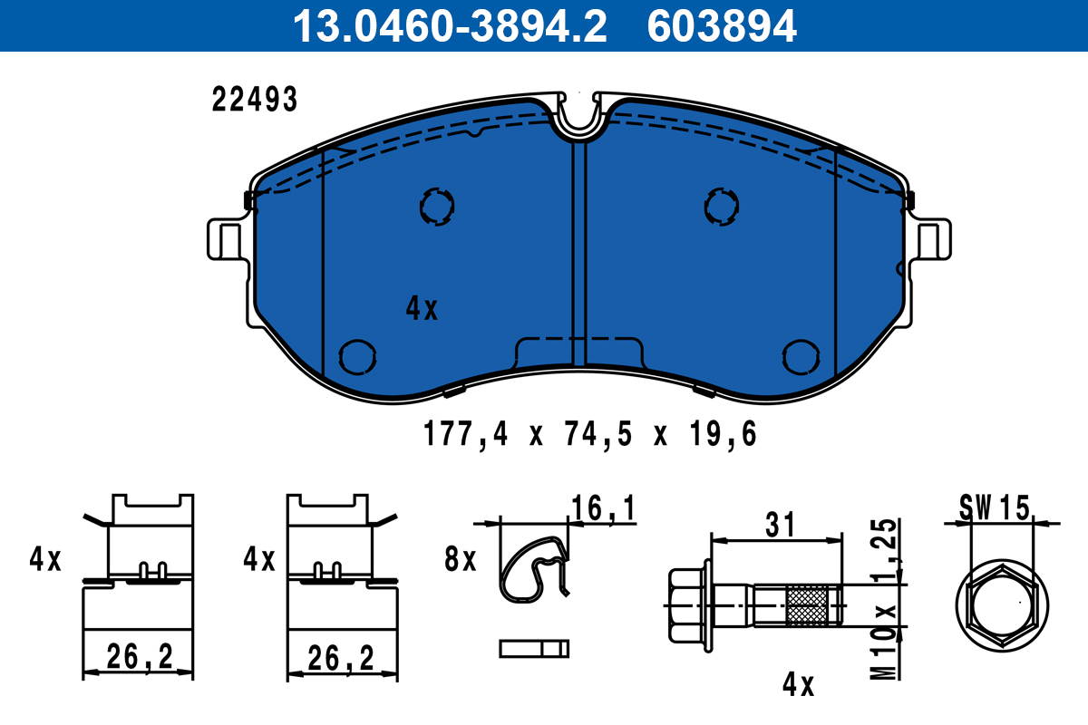 Brake Pad Set, disc brake - 13.0460-3894.2 ATE