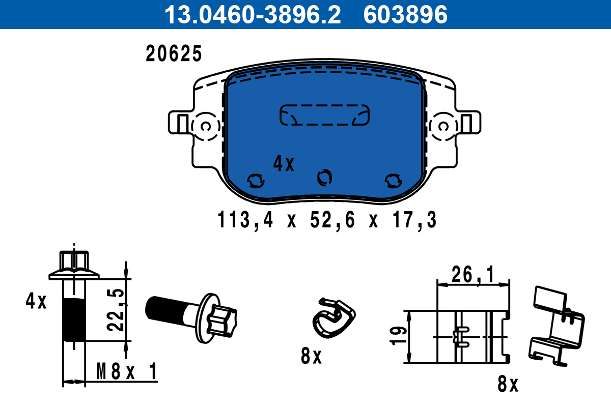 Brake Pad Set, disc brake - 13.0460-3896.2 ATE