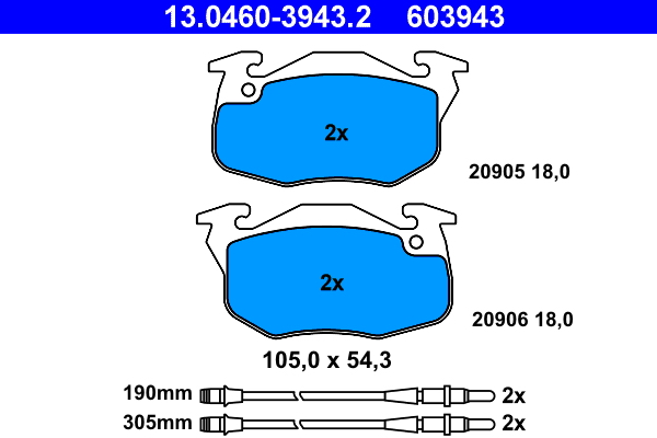 Brake Pad Set, disc brake - 13.0460-3943.2 ATE