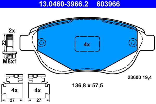 Brake Pad Set, disc brake - 13.0460-3966.2 ATE