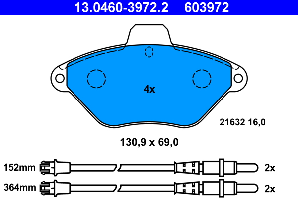 Brake Pad Set, disc brake - 13.0460-3972.2 ATE