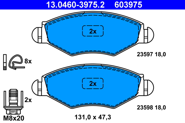 Комплект тормозных колодок, дисковый тормоз - 13.0460-3975.2 ATE