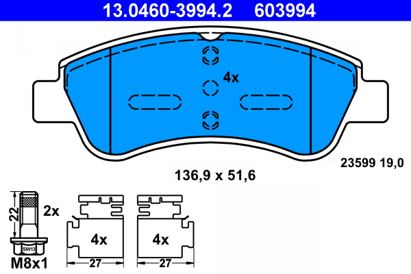 Kit pastiglie freno, Freno a disco - 13.0460-3994.2 ATE