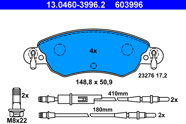 Brake Pad Set, disc brake - 13.0460-3996.2 ATE