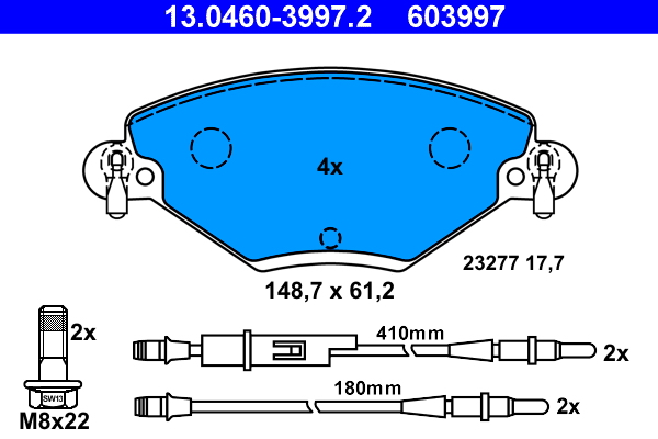 Brake Pad Set, disc brake - 13.0460-3997.2 ATE