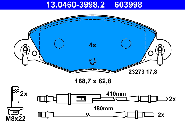 Brake Pad Set, disc brake - 13.0460-3998.2 ATE