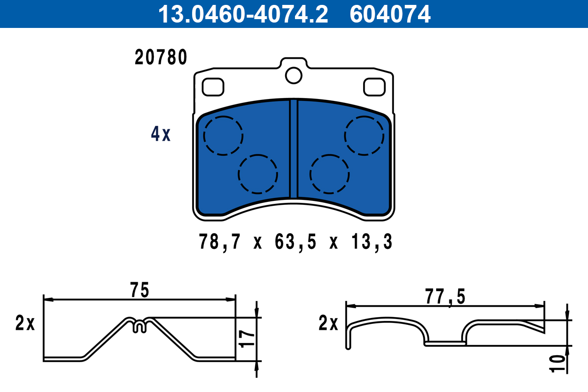 Brake Pad Set, disc brake - 13.0460-4074.2 ATE