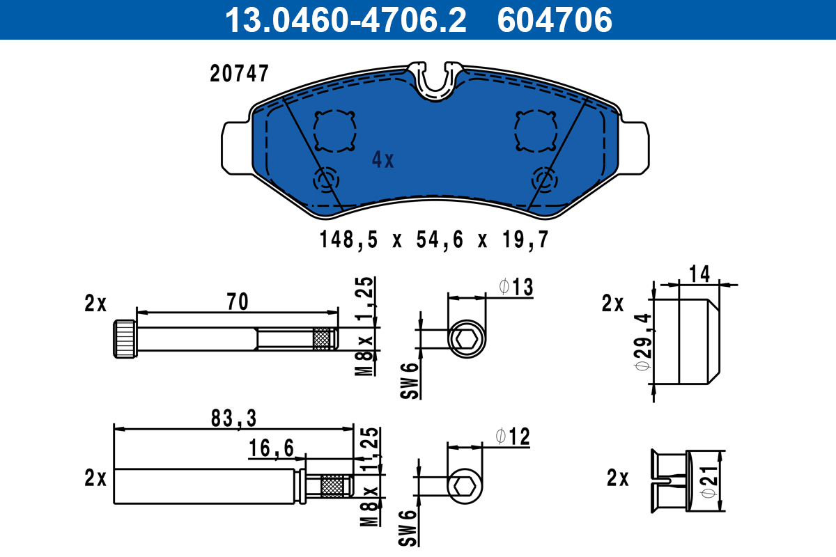 Brake Pad Set, disc brake - 13.0460-4706.2 ATE