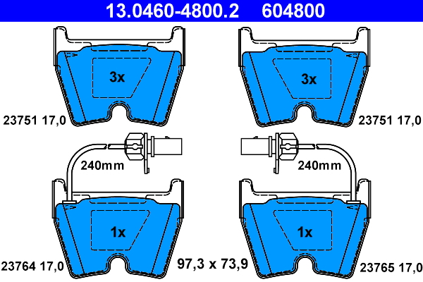 Brake Pad Set, disc brake - 13.0460-4800.2 ATE