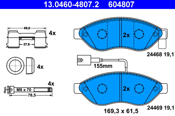 Kit pastiglie freno, Freno a disco - 13.0460-4807.2 ATE