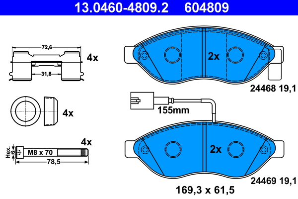 Brake Pad Set, disc brake - 13.0460-4809.2 ATE