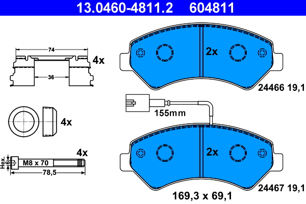 Brake Pad Set, disc brake - 13.0460-4811.2 ATE