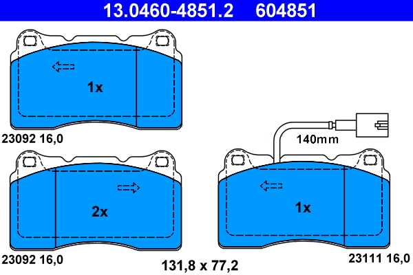 Brake Pad Set, disc brake - 13.0460-4851.2 ATE