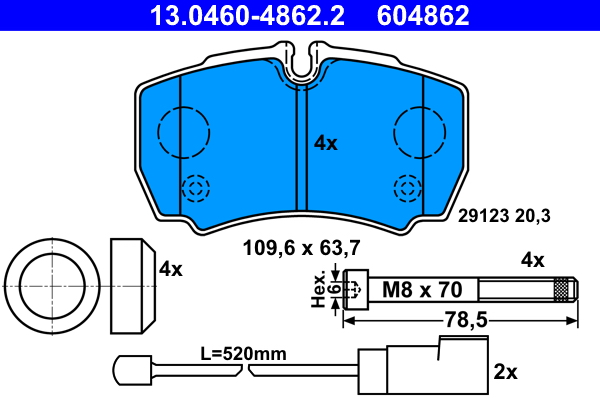 Brake Pad Set, disc brake - 13.0460-4862.2 ATE