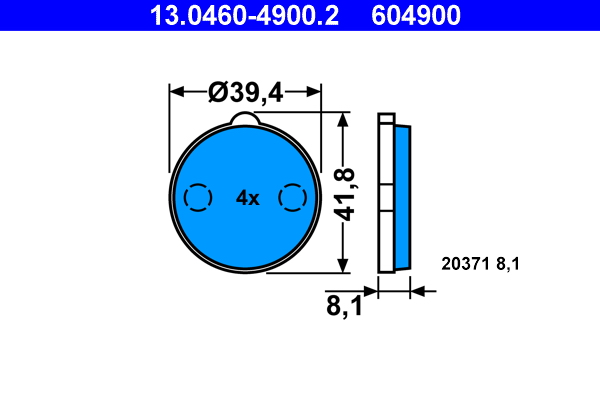 Brake Pad Set, disc brake - 13.0460-4900.2 ATE