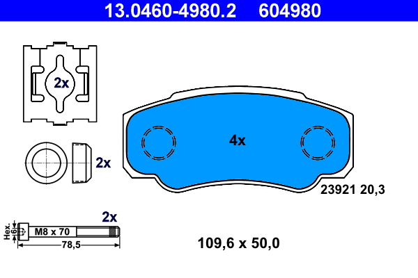 Brake Pad Set, disc brake - 13.0460-4980.2 ATE