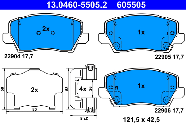 Brake Pad Set, disc brake - 13.0460-5505.2 ATE
